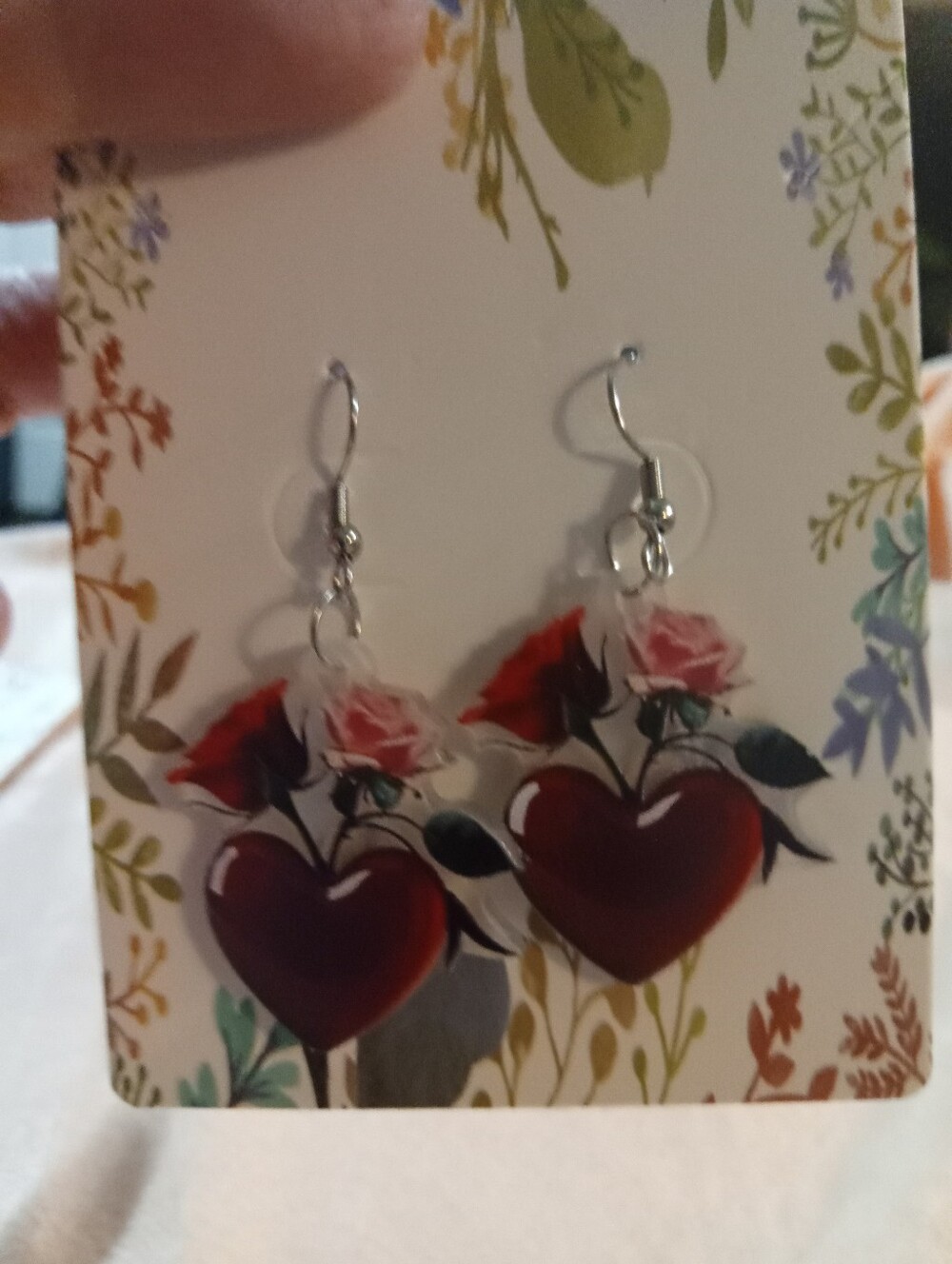 Red Heart & Rose Dangle Earrings - Women Jewelry